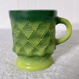 Vintage Anchor Hocking Oven Proof Ombré Green Textured Diamond  Kimberly Mug